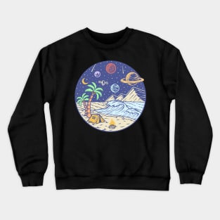 Camping under the moon and Planets - hand drawn Crewneck Sweatshirt